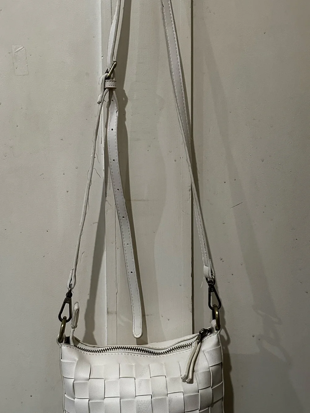 Joy Susan White Woven Crossbody Bucket Bag